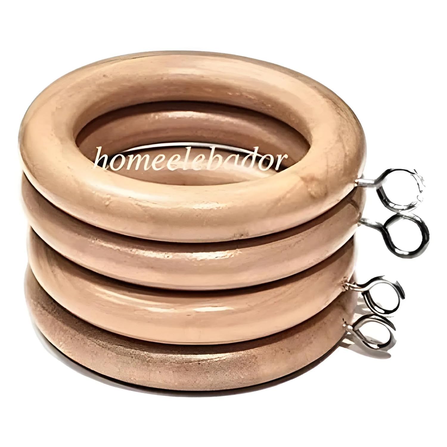 HomeElabador®38mm Wooden Curtain Hook Rings with Eyes Colour Coated (Natural Wood, 24)