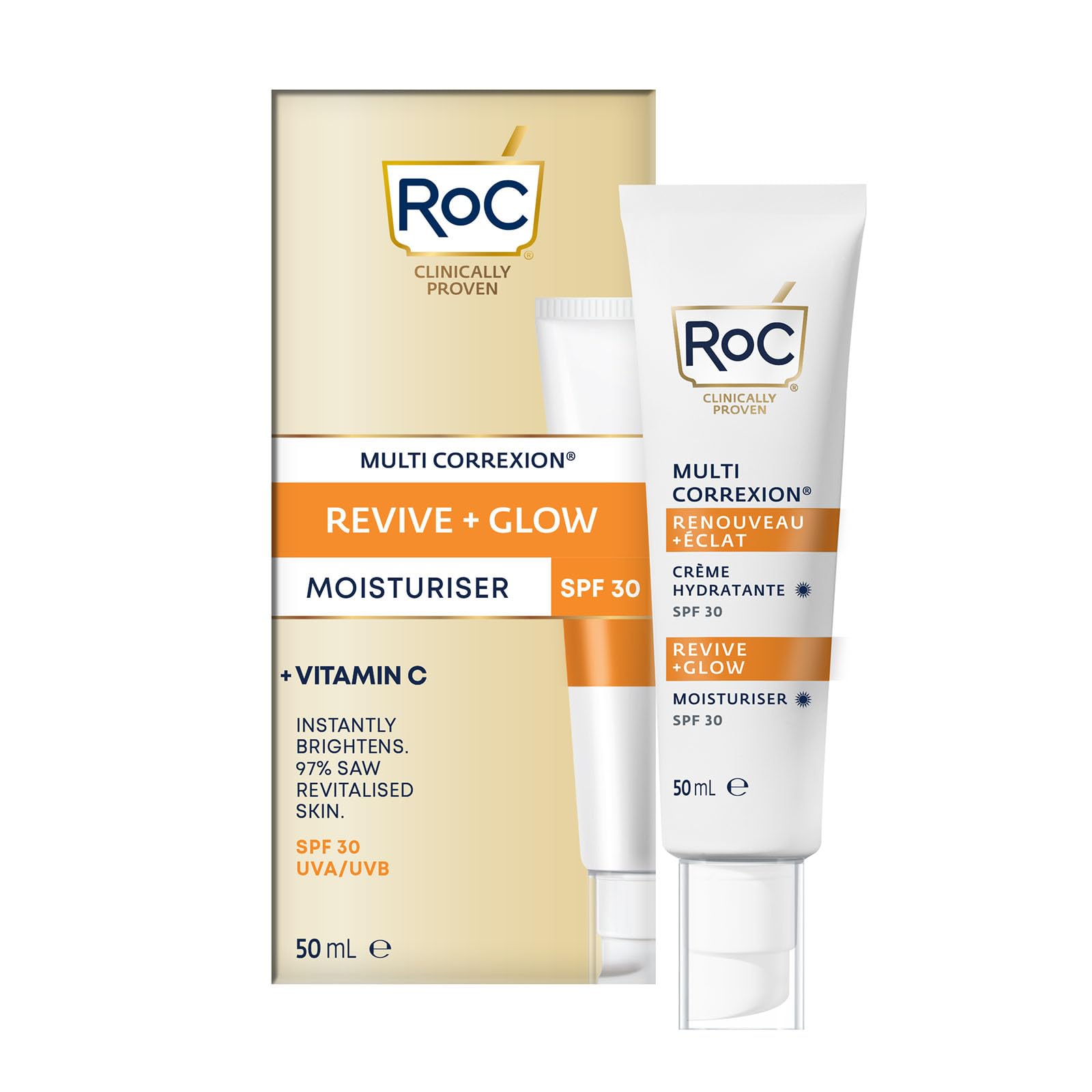 RoC Multi Correxion Revive + Glow Moisturiser SPF 30 | Light Face Cream with Vitamin C | 50 ml — image 1