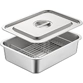 4 inch Deep Roasting Pan Turkey Roaste Baking Pans with Rack and Lid | Stainless Steel, 11.5x15.5x4 Inch, Rectangular Chicken Roaster Tray, For Turkey Chicken Vegetables &amp; Lasagna