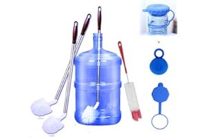 MUSIBO Bottle Brush, 2 Long-Handled Bucket Cleaning Brushs with 1 Smaller Bendable Bottle Brushe and 2 Water Jug Caps, Stiff Nylon Bristles, Suitable for Cleaning 1 to 5 Gallon Buckets, Glassware, Mugs.