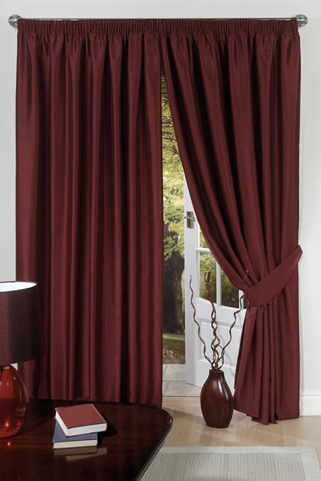 Burgundy Curtains 90 X 90 Pair Of Faux Silk Fully Lined Pencil