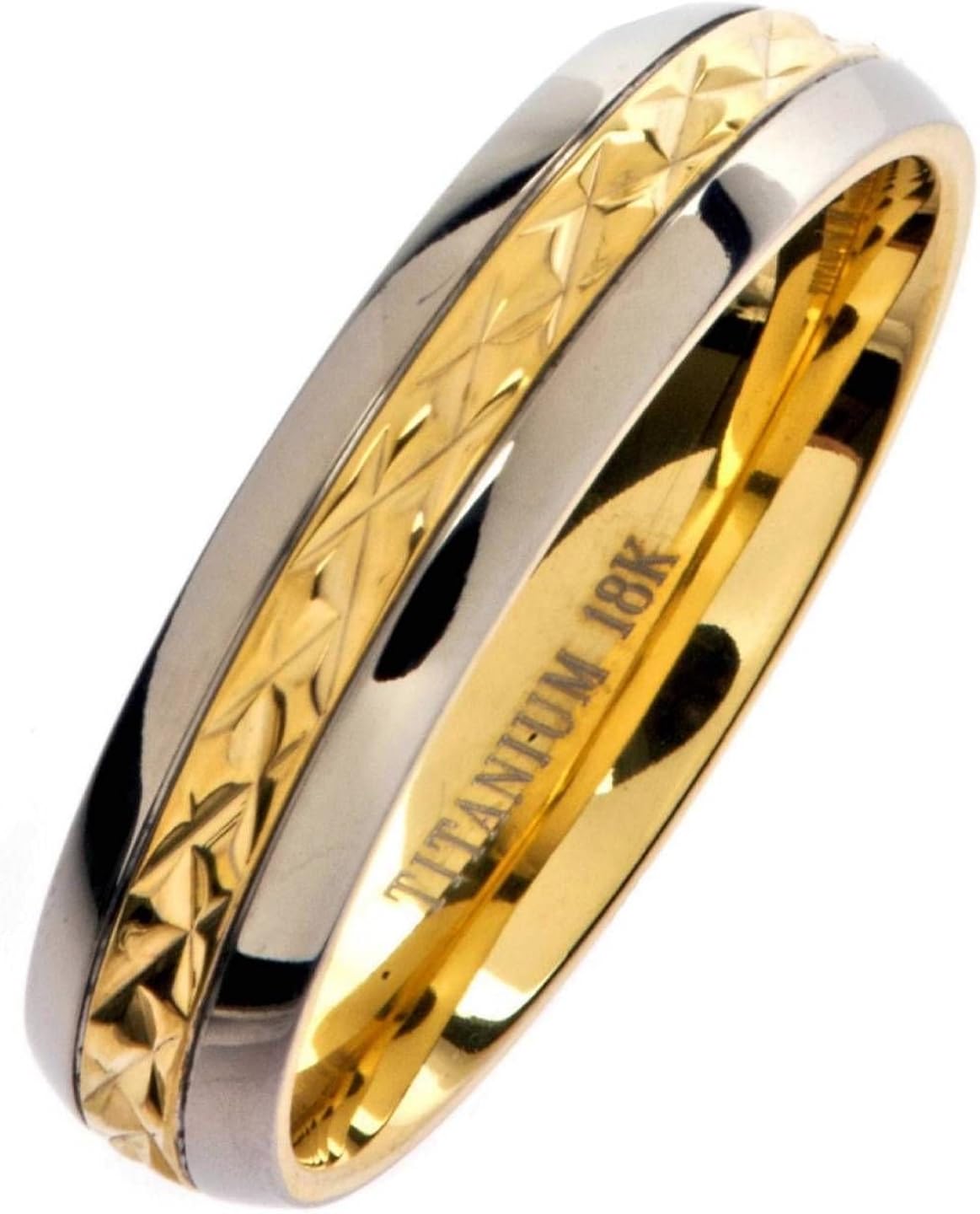 MJ Metals Jewelry Custom Engraved 18K Gold Plated Wedding Band Grade 5 Titanium 5mm