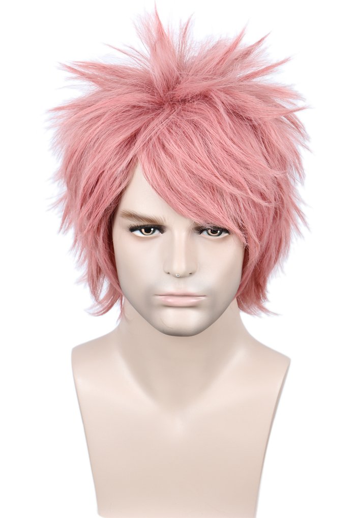 Linfairy Short Straight Pink Anime Cosplay Wig Halloween Costume Wig for Unisex