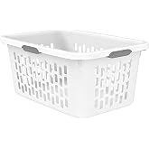 Large Plastic Laundry Basket, 70L, White, Ventilated, with Grip Handles, Rectangular Cloths Hamper for Home, Dorm, Bathroom