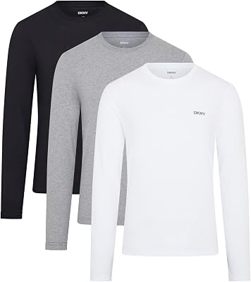 T-shirt de manga comprida de homem Preto/Branco/Cinzento 3 Pack Médio