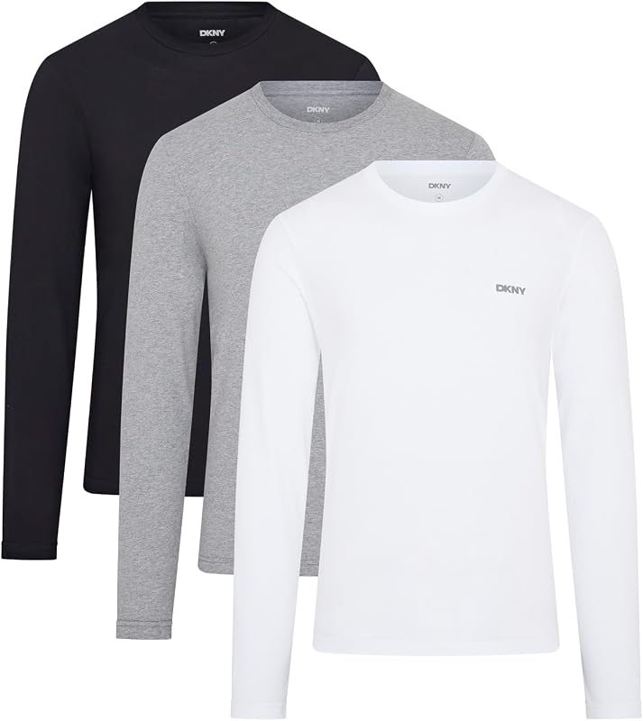 Hombres Camiseta de Manga Larga Negro/Blanco/Gris Paquete de 3 Medio