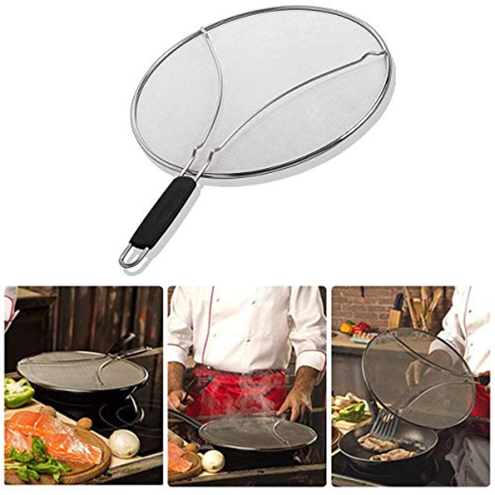 Zeeanker Grease Splatter Screen for Frying Pan - Stops 99% of Hot Oil Splash - Protects Skin from Burns - Splatter Guard for Cooking - Iron Skillet Lid Keeps Kitchen Clean - Stainless Steel (13-inch)