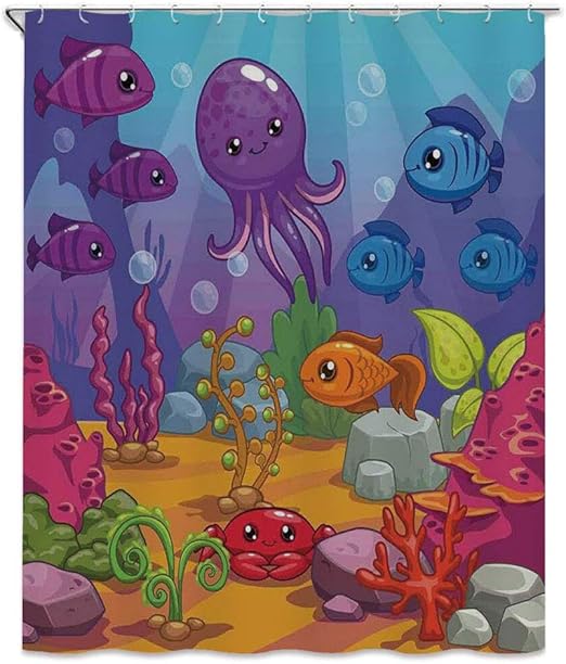Amazon クジラ シャワーカーテン 180 X 180cm 水中世界水族館漫画タコリーフ海藻石泡イラスト バスルーム カーテン 防水 洗面所 目隠し用 間仕切り おしゃれ 多色 シャワーカーテン ホーム キッチン オンライン通販