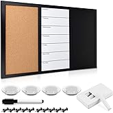24" X 36"] WALGLASS Dry Erase And Bulletin Boards Combo, Magnetic White Board Cork Board For Wall, Whiteboard & Corkboard Combination With Aluminum