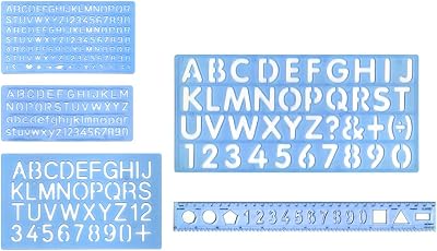 Liquidraw 5 Piece Lettering Stencil Set with 30 cm Ruler - 6 Font Sizes