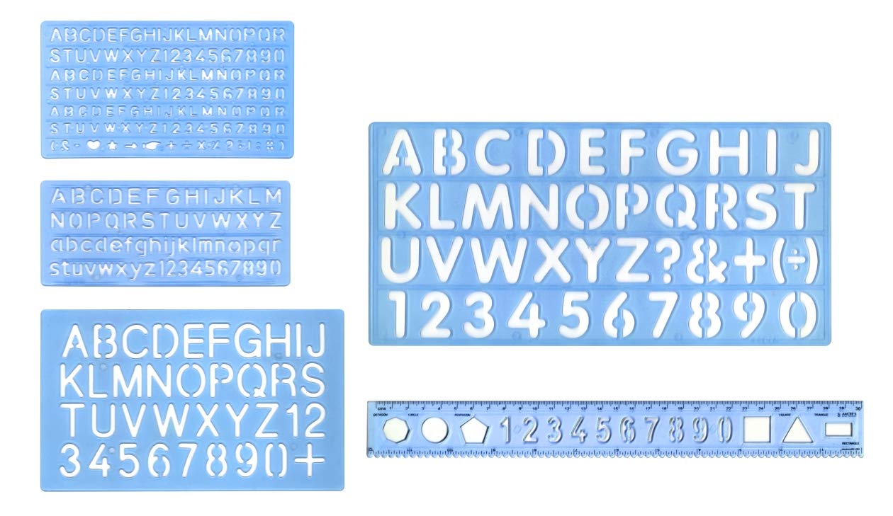Liquidraw Lettering Stencil Set - 5 Piece | 30, 20, 10, 8, 7 & 6 mm Stencils & 30 cm Ruler with Zig-Zag Cutting Edge | Art, Craft, Drawing, Painting, Calligraphy, Writing, Scrapbooking & Journaling