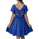 blibean Girls Summer Tie Back Dress Tween Kids Off Shoulder Dresses Size 4-15 Years