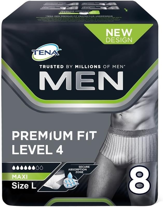 Tena for Men Premium Fit Level 4 - L/XL- Case Saver (3 Packs of 8), White, 8 Units (Pack of 3)