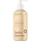 ATTITUDE 2-in-1 Shampoo and Body Wash for Baby, EWG Verified, Dermatologically Tested, Vegan, Pear Nectar, 16 Fl Oz