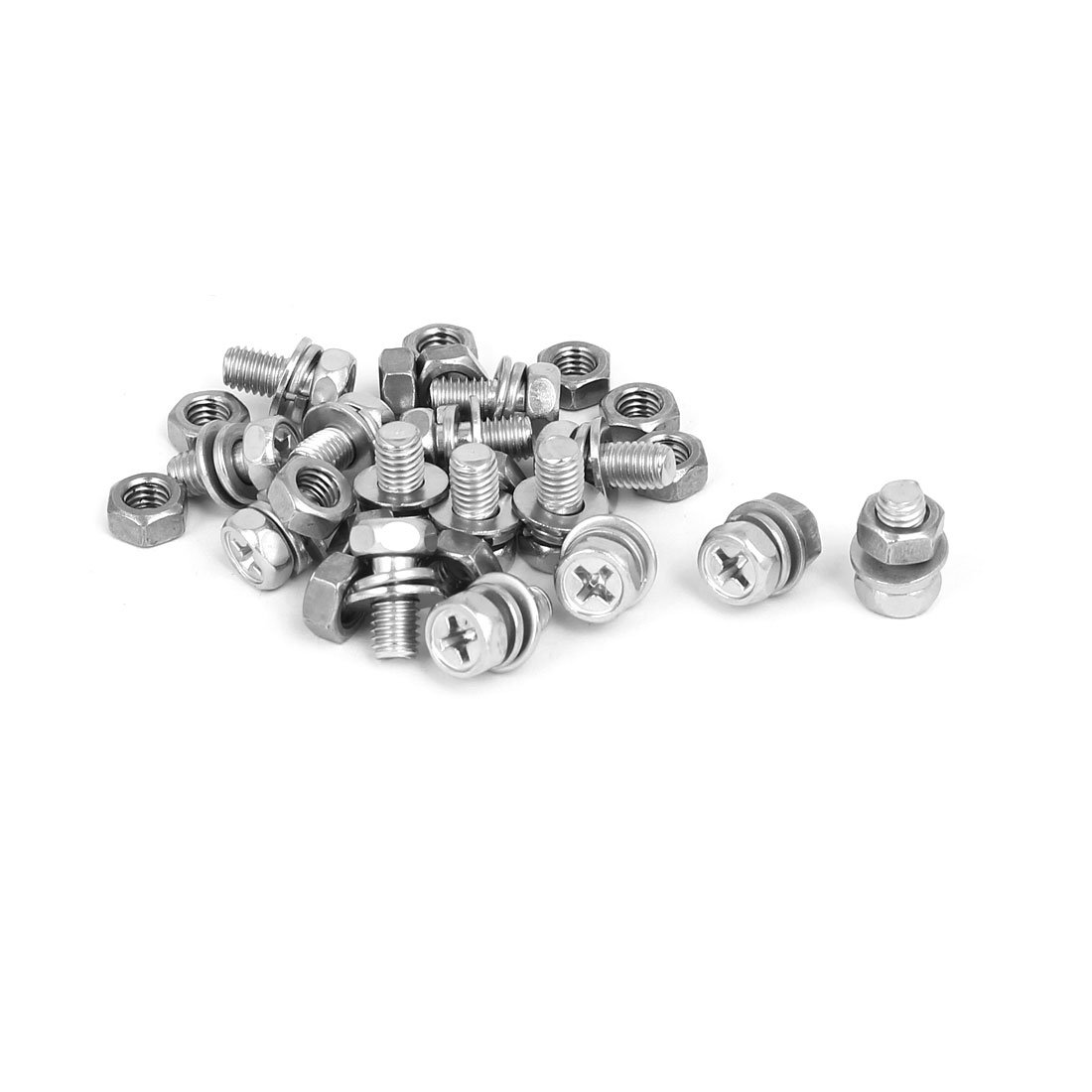 Sourcingmap M5 x 10mm 304 Stainless Steel Phillips Hex Head Bolts Nuts w Washers 15 Sets