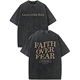 KEEVICI Boys Faith Over Fear Shirt Christian Jesus T Shirts for Kids Bible Verse Religious Graphic Tees Acid Wash Tshirt