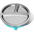 Avanchy Baby Plates with Suction – Stainless Steel Divided Plates for Toddlers, BPA-Free, Dishwasher Safe, Unbreakable, Non-Toxic, 100% Silicone Suction – Blue