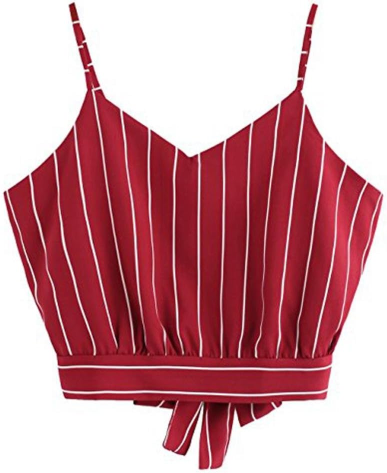 Women's Cami Top, Newest Design Women's Sexy Elegant Self Tie Back V Neck Striped Print Crop Top Teen Girls Fashion Vest Camisole Tank Camisole Blouse