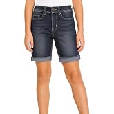 Bienzoe Girls Stretch Jean Shorts: Kids Casual Summer Bermuda | School Days, Beach Trips, Family Vacations, Birthday Parties, Outdoor Play, Roll Hem Detail, Adjustable Waist, Stylish Look