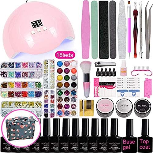 Fexinshern Nail Polish Kit with 36W LED UV Light Nail Manicure Full Set Nail Art Tools for Starter with Top/Base Gel 12 colors Nail Polygel F8P