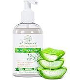 Wild Naturals 100% Pure Aloe Vera Gel with Manuka Honey – Organic Gel for Sunburn Relief, Acne, Scars & Dry Scalp – Moisturizing Gel for Face, Hair & Body