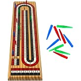 Regal Games Cribbage Board Game Set with Unique Wooden Cribbage Board (11" x 4.5" x 0.62") &amp; 9 Multi-Colored Cribbage Pegs - Family Fun Game Night - Ideal for 2-4 Person