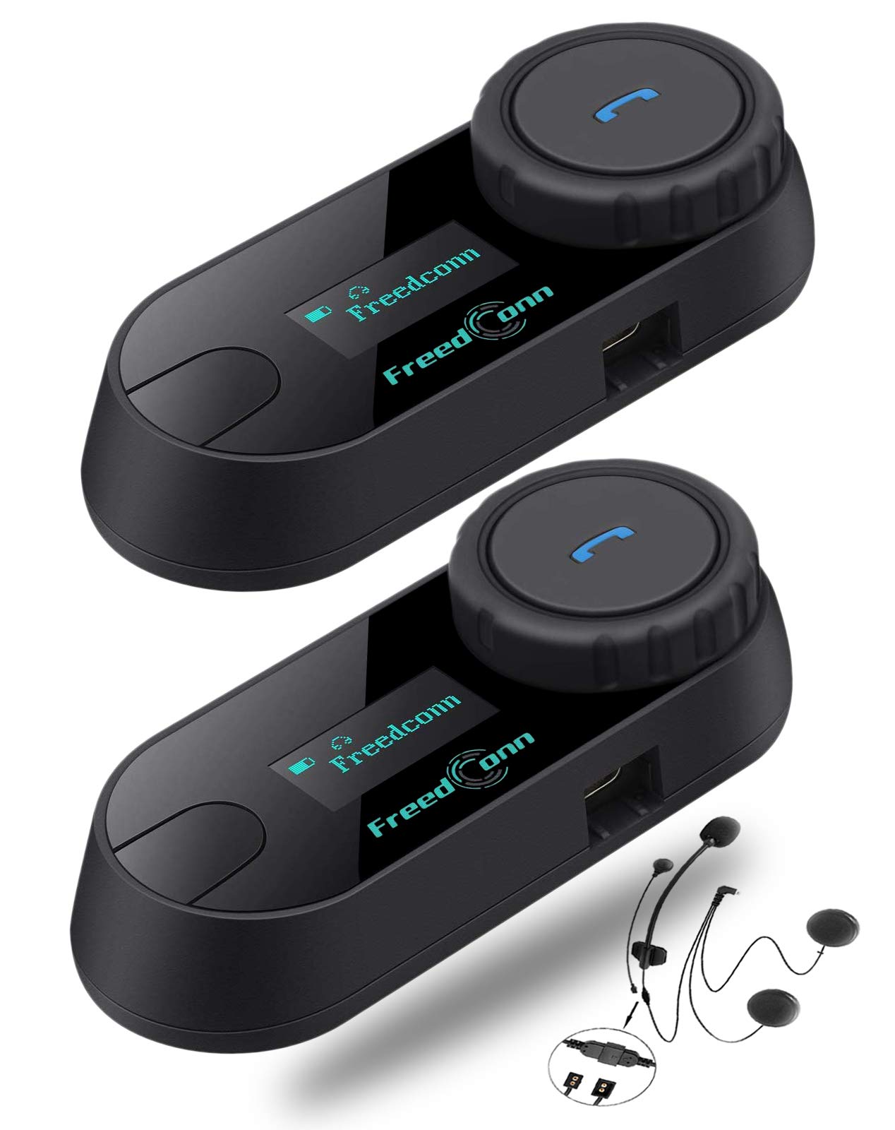 Motorcycle Helmet Bluetooth Headset T-COM SC 2Pack,2-Way 800M Universal Pairing BT5.0 Intercom Communication System kit for Motorbike,Interphone with LCD Screen/Music Sharing/FM/Siri/IP65/2 in1 mic