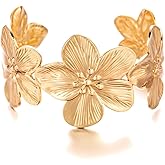 Progresssail Vintage Flower Butterfly Bracelet Chunky Gold Cuff Bracelets for Women Wide Open Cuff Bangles Statement Bracelet Jewelry Hollow Wide Cuff Bracelet