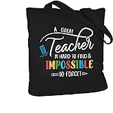 CARAKNOTS Teacher Gifts for Women Black Teacher Bag Retirement Appreciation Week Valentines Day Birthday Christmas Thank you gifts for teachers Cotton Canvas Shoulder Bag with Pocket
