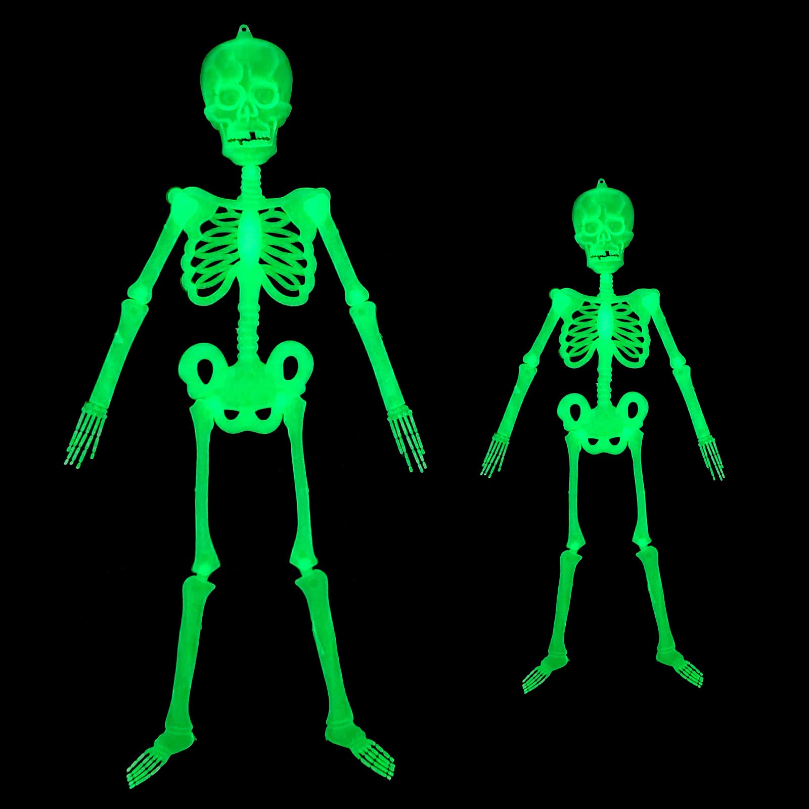 Photo 1 of 2 Pack Halloween Luminous Skeleton Decorations 5ft / 3ft Full Body Glow-in-The-Dark Skeleton Rotatable Skeleton Hanging Decors for Halloween Party Haunted House Outdoor Decor
