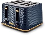 Tower Empire 4-Slice Toaster T20061MNB Midnight Blue Brass 1600W Defrost Reheat