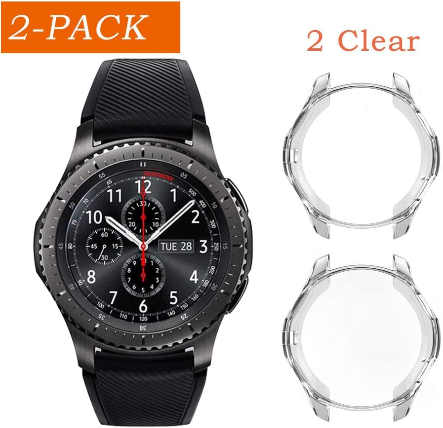 Uborui TPU Scractch-Resist Cover Protective Bumper Shell Protective Band for Samsung Gear S3 Frontier SM-R760 Case/Samsung Galaxy SM-R800 Watch Case 46mm,Clear+Clear