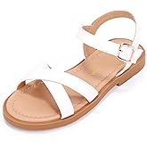 PANDANINJIA Elva Girls Sandals Open Toe Cute Flats Dress Sandals Cross Strappy Summer Shoes Toddler/Little Kid/Big Kid
