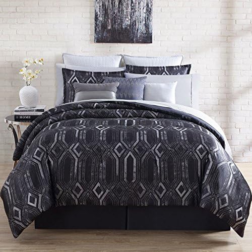 Nikki Chu 4 piece Midnight Comforter Set, Queen, Black