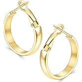Jewlpire 14K Gold Plated 925 Sterling Sliver Post Hoop Earrings, 4MM/5MM Thick Non Tarnish Lightweight Hoop Earrings for Women Trendy 20/30/40/50/60/70mm