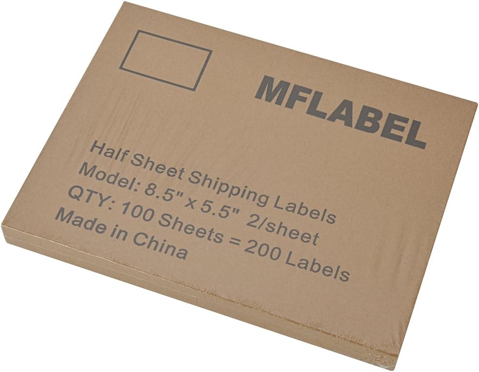 MFLABEL Half Sheet Self Adhesive Shipping Labels for Laser & Inkjet Printers, 200 Count : Office Products