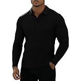 Muscle Cmdr Men's Cotton Long Sleeve Muscle T Shirts Slim Fit Business Casual Tee Short Sleeve Ribbed Polo V Neck