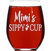 CARVELITA Mimi's Sippy Cup, 15oz Stemless Wine Glass, Funny Birthday Christmas Mother's Day Gifts For New Grandma, Mimi, Grandmother, Mom, From Daughter, Son