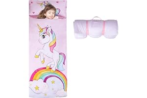 Large Kids Sleeping Bag with Double Zip 150 * 60cm, Soft and Comfortable Toddler Sleeping Bag with Removable Pillow, Roll Up 