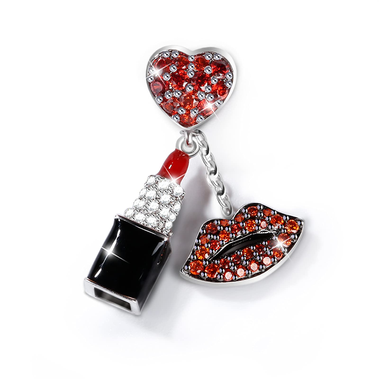 GNOCE Red Lipstick Charms Sterling Silver with With Red lips "Enthusiasm" Charms Pendant fit Bracelet/Necklace Jewelry Gift for Women