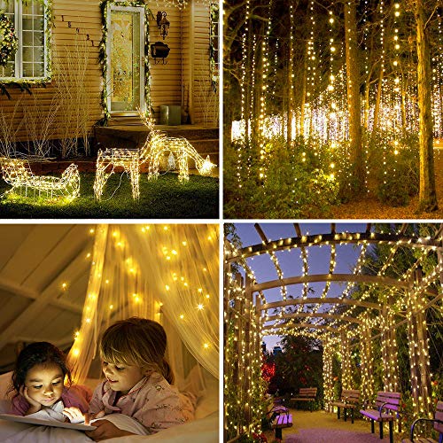 Aifulo 20m warm White solar Light,8 Modi Solar Lichterketten, wasserdichte Kupferdraht Lichterketten, tragbare Indoor Outdoor dekorative Lichterketten für Patio, Garten, Hochzeit, Party, Festival,Baum