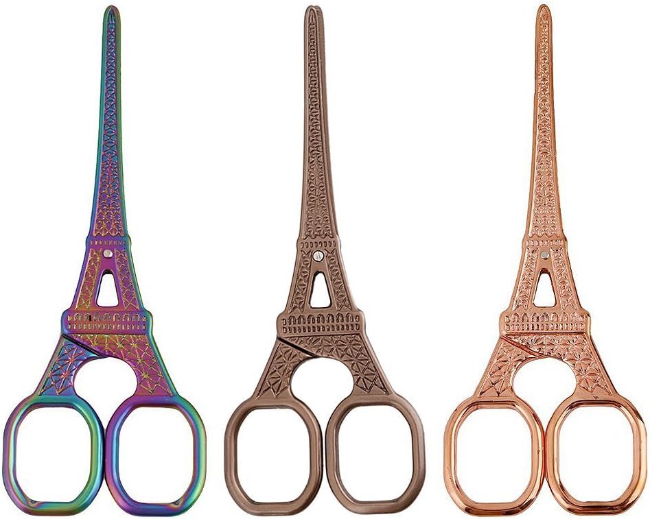 3 PCS Embroidery Scissors Vintage Eiffel Tower Shears 5-1/2 Inch Retro Sewing Small Yarn Scissor for Crafting Art Work Cut Dressmaking Threading Needlework Office by JINJIAN - Rainbow