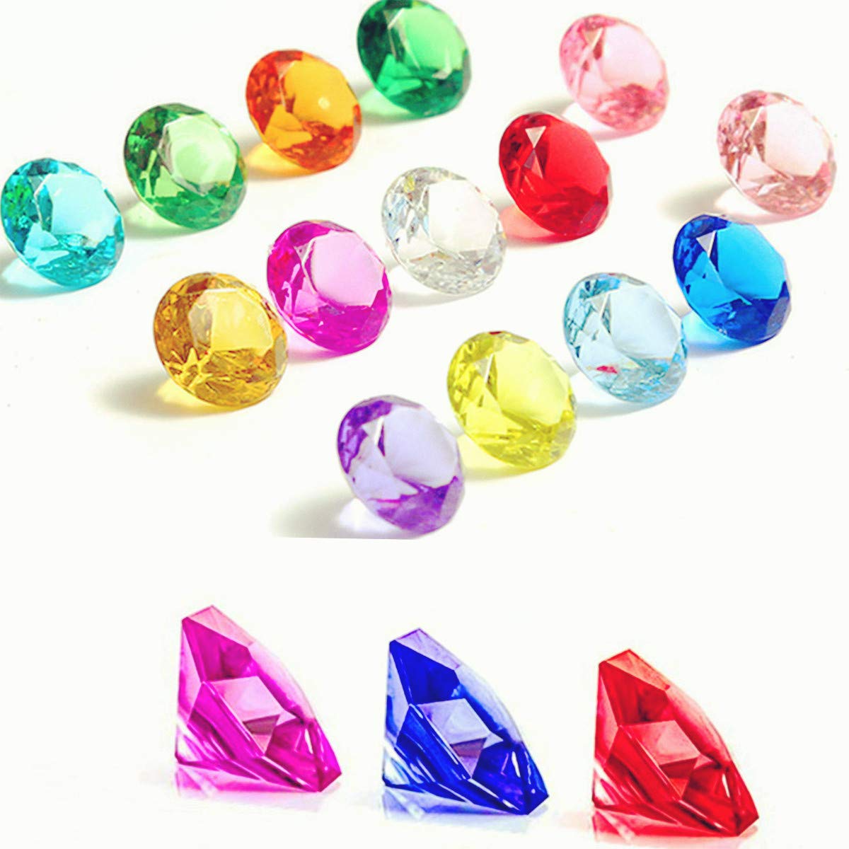 100Pieces Acrylic Diamond Gems Jewels Pirate Gems Set Treasure Jewels Chest Hunt Party Favors, 19 Carat Multicolored Acrylic Large Gems(100PCS) (100)
