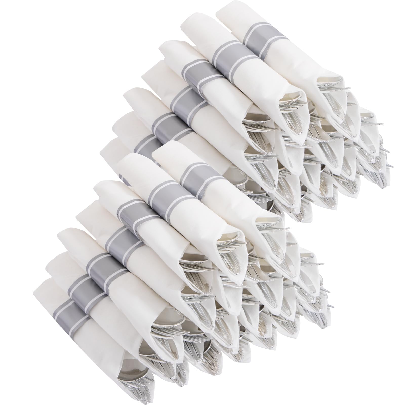 Photo 1 of Joyido 400PCS Pre Rolled Silver Plastic Silverware Sets - Heavy Duty Hammered Silver Cutlery - Include 100 Pack Wrapped Disposable Utensils with Napkins for Parties & Dinners & Weddings