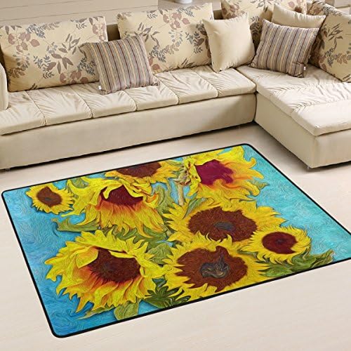 WOOR Sunflowers Digital Art Living Area Rugs for Living Room Bedroom Dining Office 6 x 4 Feet Modern Floor Mat Home Decor