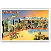 GREETINGS FROM ILLINOIS vintage reprint postcard set of 20 identical postcards. Large letter US state name post card pack (ca. 1930's-1940's). Made in USA.