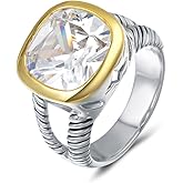 UNY JEWEL Twisted Cable Wire Two Tone Cusion Cut CZ Statement Ring Designer Inspired Fashion Love Antique Women Jewelry Gift