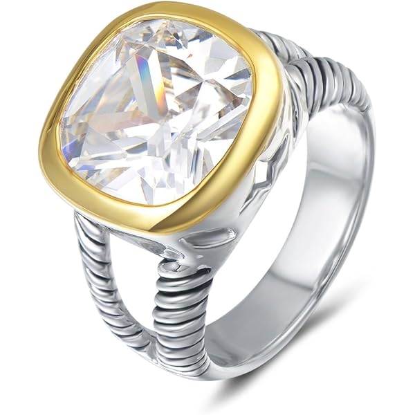 UNY JEWEL Two Tone Twisted Cable Ring - Jumbo Round Circle Ring With Pave CZ Stones