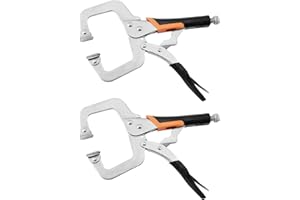 SOLUDE 11-Inch C-Clamp Locking Pliers,Heavy Duty Vise Grip Locking Pliers With Swivel Tips for Woodworking,Welding,Home(2 Pack)