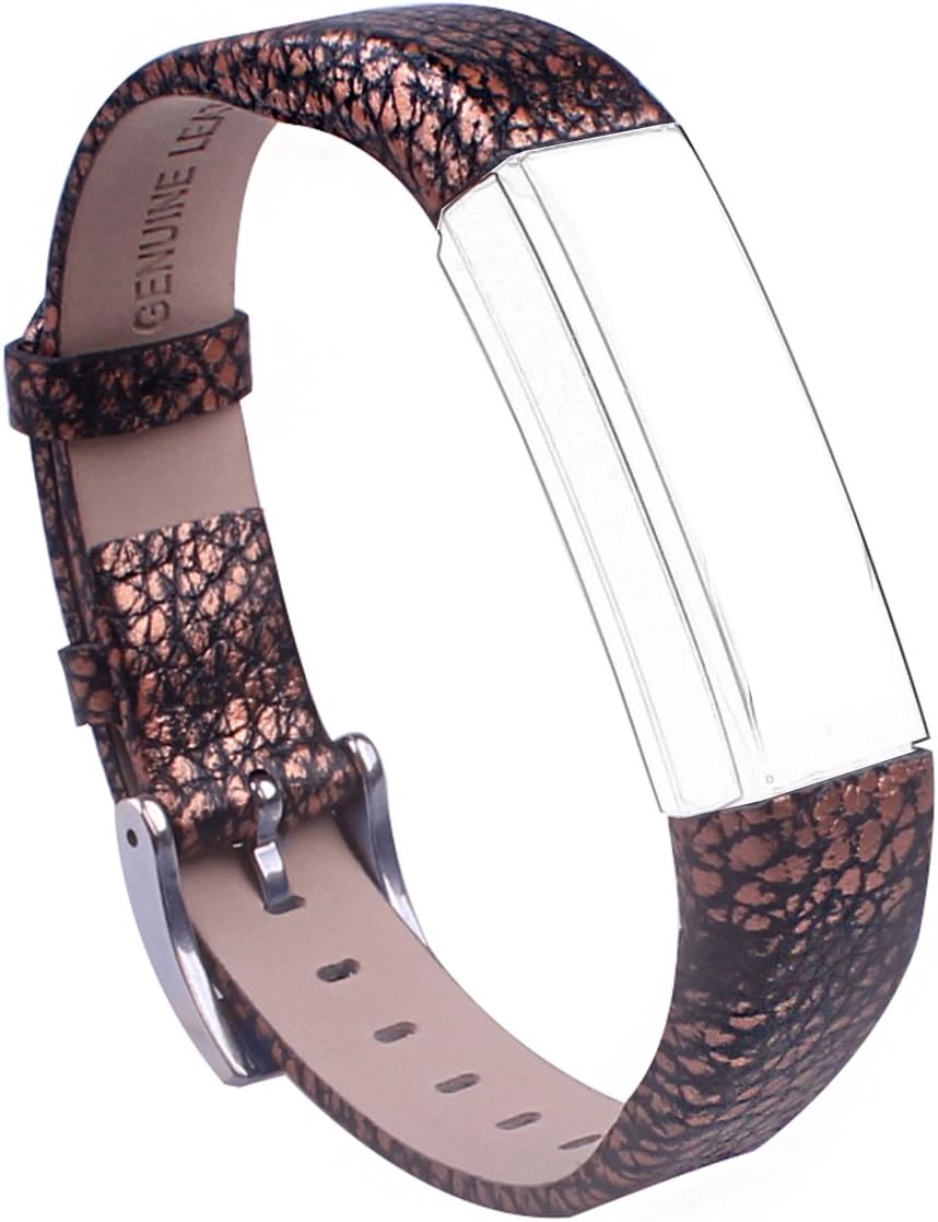 UNEXTATI for Fitbit Alta Band Leather Straps, Adjustable Classic Replacement Wristband for Fitbit Alta HR Fitness Accessories with Metal Connectors - Black Gold